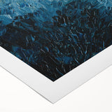 Abstract wall art design showcasing vibrant strokes and lines in a mix of blue and gold hues, printed on rolled canvas for easy display and versatility. Perfect for modern home decor.