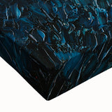 Close-up of an abstract strokes and lines design on stretched canvas wall art, featuring vibrant colors and intricate details, perfect for modern decor.