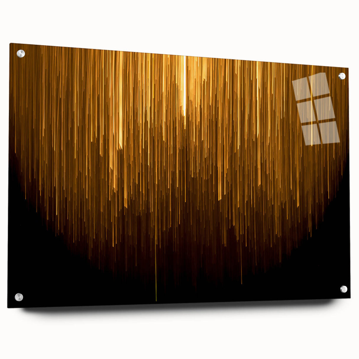 Abstract wall art featuring colorful strokes and lines in a modern design, displayed in a side view with acrylic glass and pins for hanging. Ideal for contemporary decor.