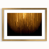 Abstract wall art featuring vibrant strokes and lines in shades of gold and blue, framed with a mat for an elegant display. Perfect for modern home decor.