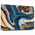 Abstract wall art design showcasing vibrant strokes and lines in a modern acrylic glass frame, featuring a side view with decorative pins for hanging.