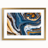 Abstract wall art featuring elegant strokes and lines in a modern design, framed with a gold mat, adding a touch of sophistication to any decor.