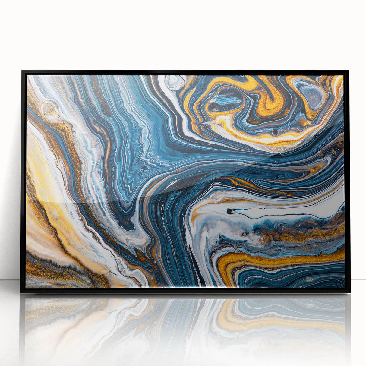 Framed wall art featuring an abstract design of colorful strokes and lines in a modern aesthetic, with a sleek black frame and acrylic front for enhanced depth. Ideal for contemporary home decor, this piece adds a vibrant touch to any space.