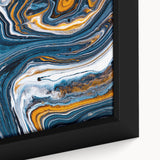 Close-up of a framed canvas featuring an abstract strokes and lines design in vibrant colors, showcasing modern wall art ideal for contemporary decor.