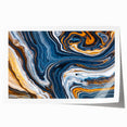 Abstract wall art print showcasing vibrant strokes and lines in a harmonious blend of blue, orange, and yellow hues, perfect for modern decor.