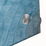 Close-up of an abstract wall art piece featuring vibrant strokes and lines in shades of blue, green, and gold. Perfect for modern decor, adding a splash of color to any room.