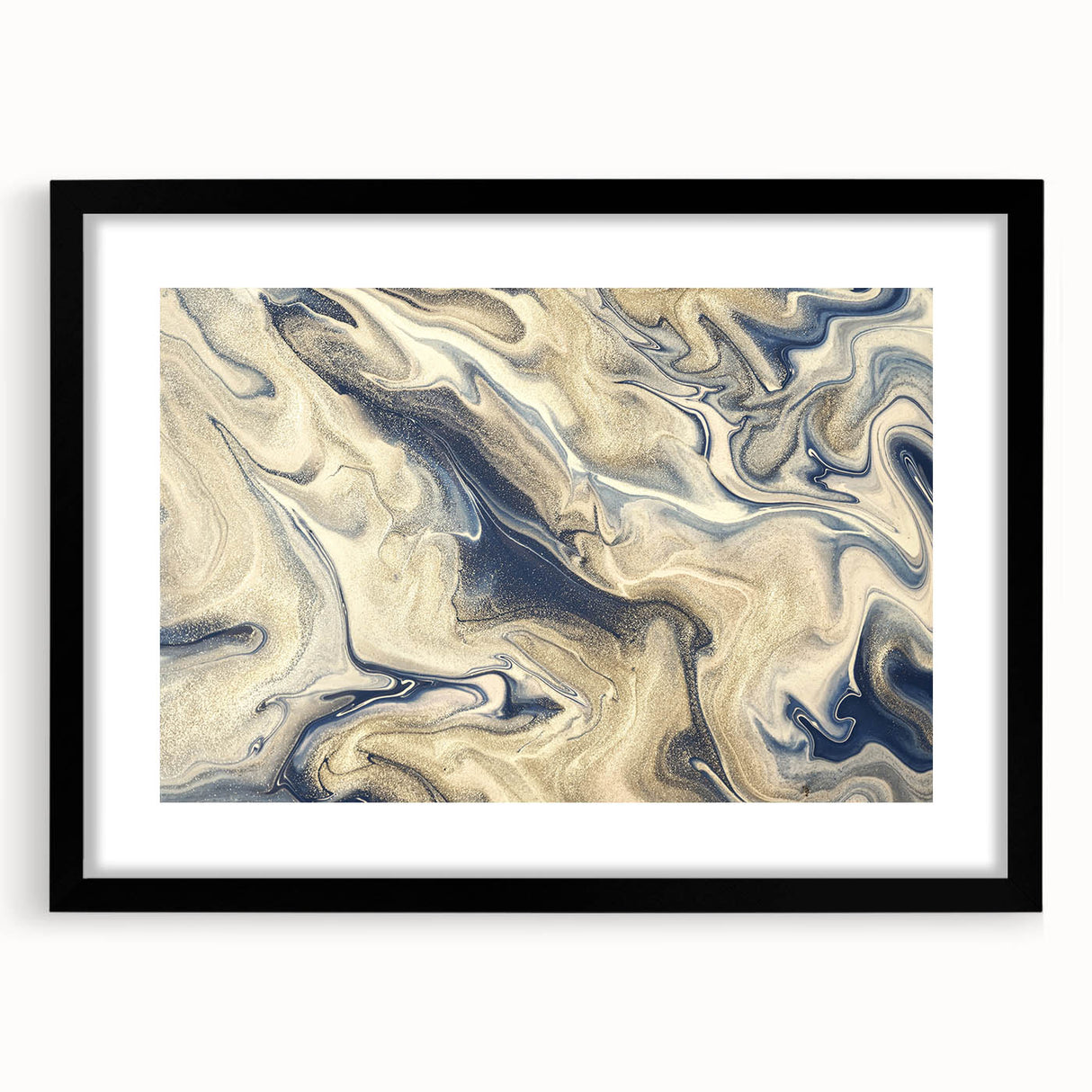 Abstract wall art featuring a modern design of colorful strokes and lines, framed in black with a matte finish, perfect for contemporary home decor.