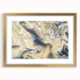 Abstract strokes and lines design in gold and neutral tones, framed with a mat; elegant wall art collection piece that enhances modern decor aesthetics.