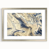 Abstract wall art print featuring dynamic strokes and lines in a silver frame with a mat, ideal for modern home decor and artistic interior styling.