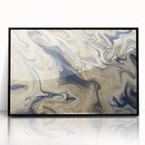 Framed wall art featuring an abstract design of colorful strokes and lines in a sleek black frame, perfect for modern home decor or art collection.