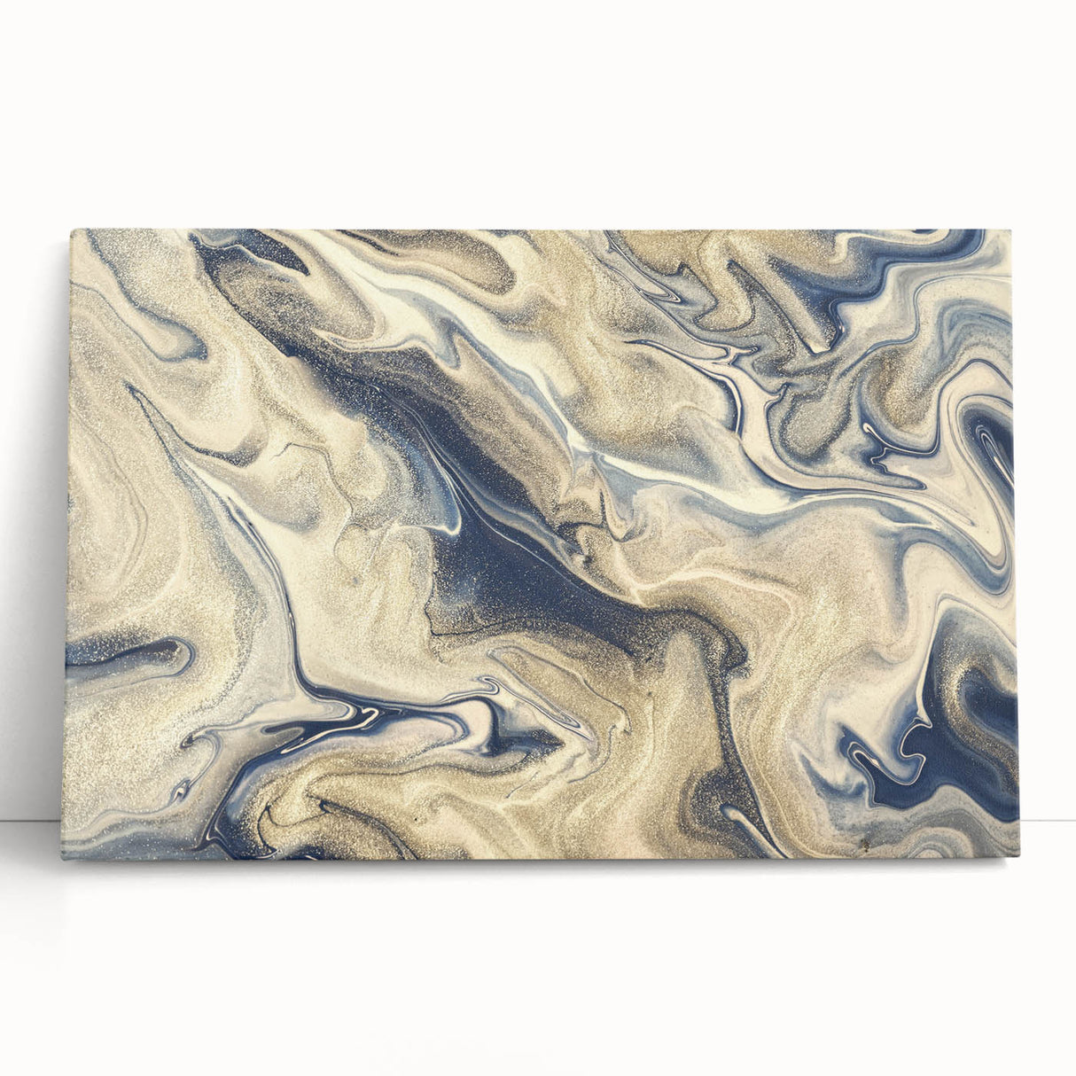 Abstract wall art featuring vibrant strokes and lines in shades of blue, orange, and yellow, designed for modern decor. Perfect for enhancing living spaces.