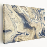 Stretched canvas wall art featuring an abstract design of colorful strokes and lines, showcasing vibrant hues of blue, orange, and yellow, ideal for modern decor.