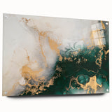 Abstract wall art featuring colorful strokes and lines on acrylic glass, displayed in a modern setting with pins for hanging, showcasing vibrant design elements.