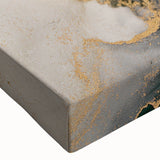 Close-up of a stretched canvas wall art featuring an abstract design with colorful strokes and lines, showcasing vibrant hues and modern artistic flair, perfect for contemporary home decor.