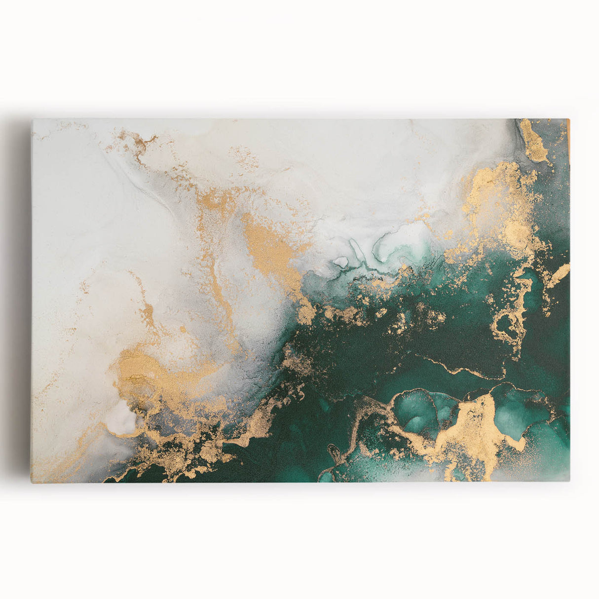 Colorful abstract strokes and lines design on stretched canvas, showcasing vibrant hues of blue, green, and orange, perfect for modern home decor.