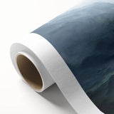 Abstract strokes and lines create a vibrant wall art design on rolled canvas, showcasing a mix of blue, orange, and yellow hues, ideal for modern decor.