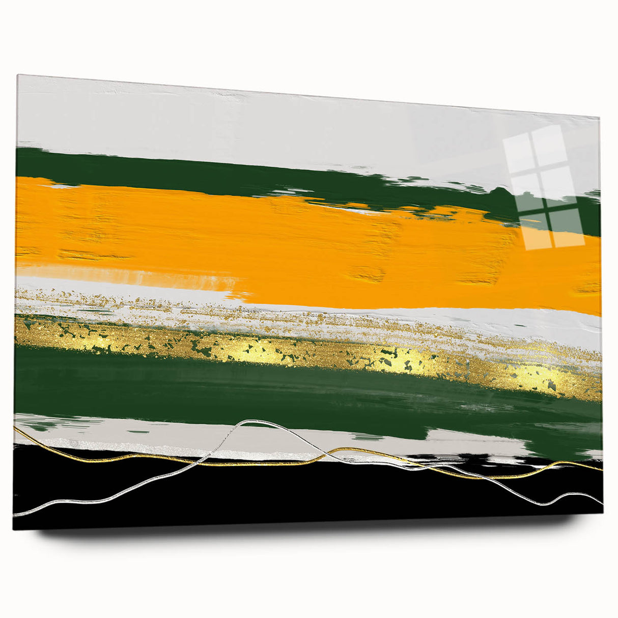 Abstract wall art featuring colorful strokes and lines, displayed in a sleek acrylic frame, showcasing a modern aesthetic ideal for contemporary home decor.