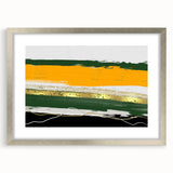 Abstract wall art featuring dynamic strokes and lines in a silver frame with a mat, showcasing a contemporary design perfect for modern decor.