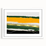 Abstract strokes and lines design wall art in a white frame with mat, showcasing a modern aesthetic suitable for contemporary decor. Ideal for living room or office spaces.