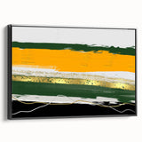 Framed canvas wall art showcasing an abstract design with dynamic strokes and lines in black and white, adding a modern touch to any decor.