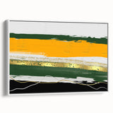 Framed canvas wall art showcasing an abstract design with colorful strokes and lines, featuring a sleek white frame, perfect for modern home decor.