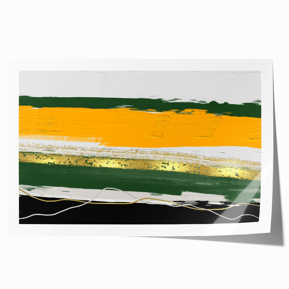 Abstract wall art print featuring vibrant strokes and lines in shades of blue, orange, and yellow, designed to enhance modern decor, showcasing a dynamic composition.