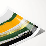 Abstract wall art print showcasing vibrant strokes and lines in shades of blue, pink, and gold, perfect for modern home decor. This rolled artwork is ideal for enhancing contemporary spaces.