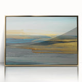 Framed wall art featuring an abstract design of colorful strokes and lines in gold and black, perfect for modern home decor. The artwork adds a sophisticated touch to any room's aesthetic.