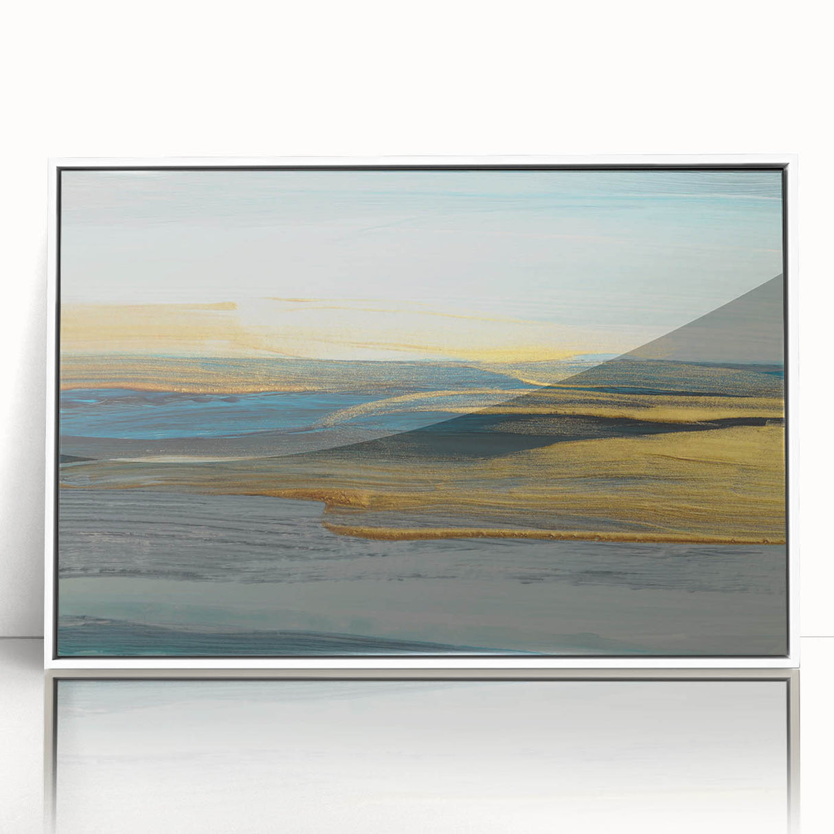 Framed wall art featuring an abstract design of colorful strokes and lines, showcasing a modern aesthetic with a white frame, perfect for contemporary home decor.