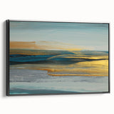 Framed canvas artwork showcasing an abstract design of colorful strokes and lines, featuring a black frame, perfect for modern home decor and artistic expression.
