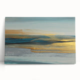 Abstract wall art featuring colorful strokes and lines in vibrant hues of blue, yellow, and pink, set on a stretched canvas, perfect for modern home decor.