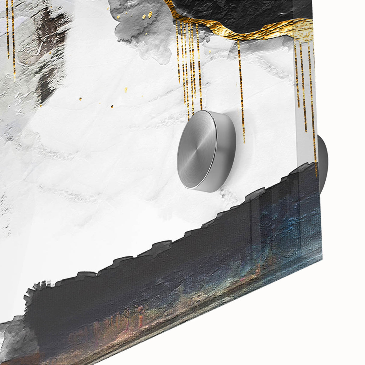 Abstract wall art featuring vibrant strokes and lines in shades of blue, orange, and gold, designed for modern home decor. The acrylic glass finish enhances the colors, creating a striking focal point for any room. Ideal for art lovers seeking contemporary style.