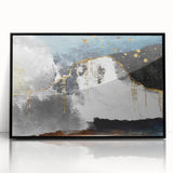 Framed wall art featuring an abstract design of colorful strokes and lines, showcasing a modern aesthetic with a black frame, perfect for contemporary decor.