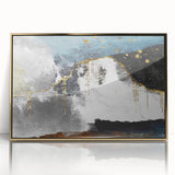 Framed wall art featuring an abstract design of strokes and lines in gold and neutral tones, perfect for modern home decor. This acrylic piece adds elegance and sophistication to any setting.