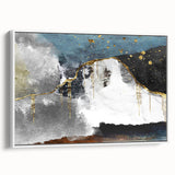 Framed canvas wall art showcasing an abstract design of colorful strokes and lines, featuring a modern aesthetic with a white frame, ideal for contemporary decor.