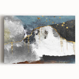 Abstract canvas wall art showcasing vibrant strokes and fluid lines in shades of blue, orange, and white, perfect for modern home decor or office aesthetics.