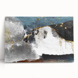 Abstract canvas wall art showcasing dynamic strokes and lines in vibrant colors, elegantly leaning against a neutral backdrop, perfect for modern decor.