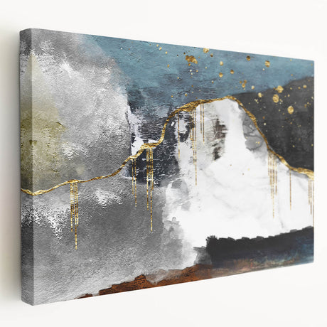 Stretched canvas artwork showcasing an abstract design of colorful strokes and lines, ideal for modern home decor, viewed from the side to highlight its depth and texture.