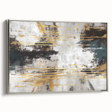 Framed canvas wall art showcasing an abstract design of colorful strokes and lines, featuring a sleek silver frame that enhances the modern aesthetic.
