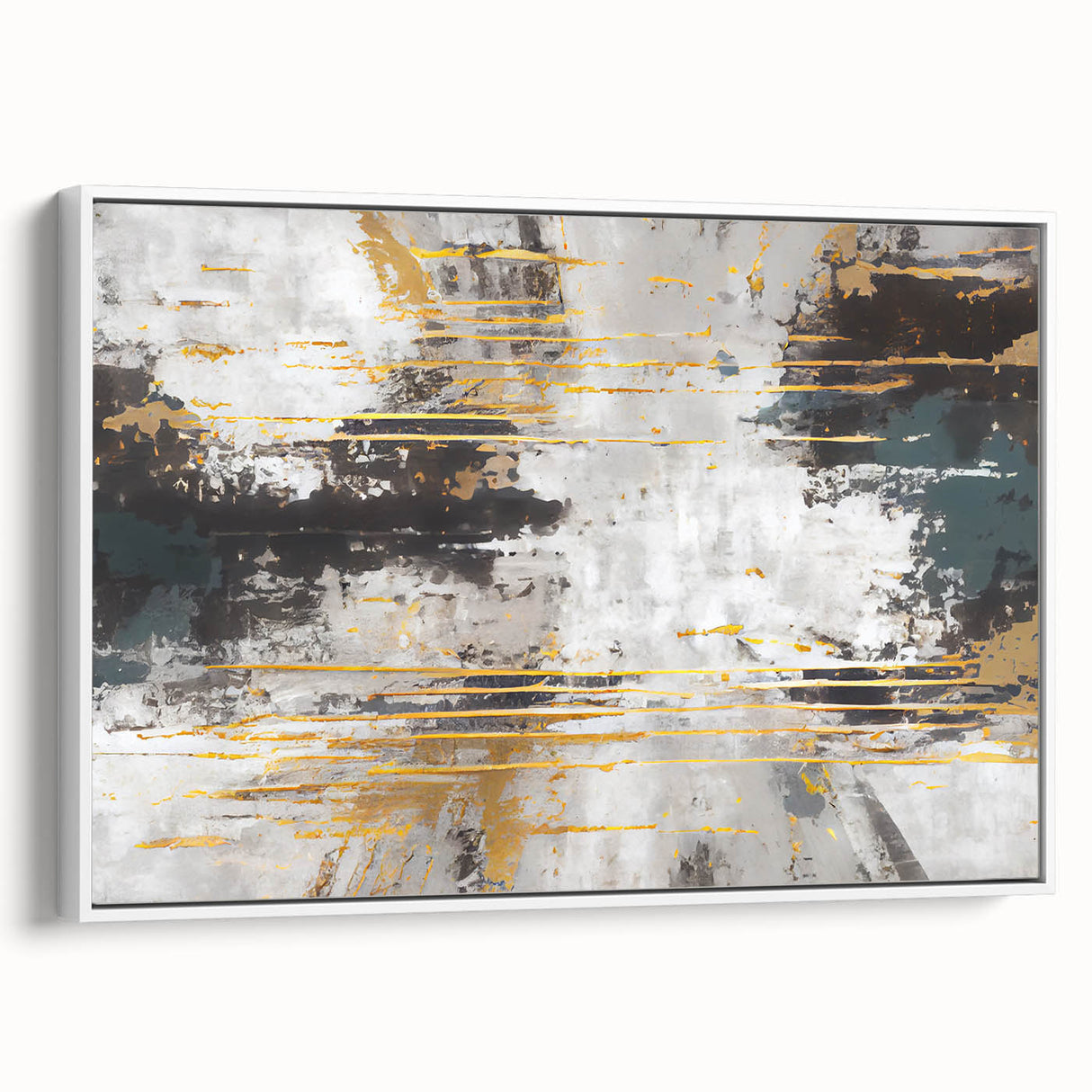 Framed canvas wall art showcasing an abstract design of colorful strokes and lines on a white background, perfect for modern home decor. This stylish piece adds a contemporary touch to any living space, enhancing artistic expression and visual appeal.
