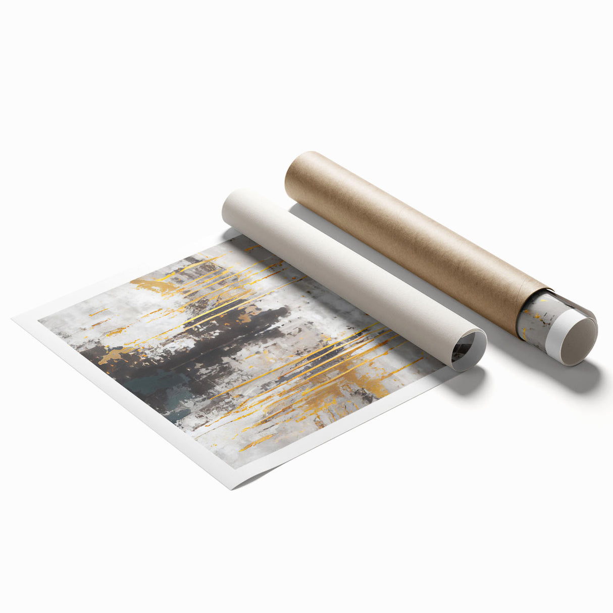 Abstract wall art print showcasing vibrant strokes and lines in a modern design, perfect for enhancing contemporary decor. The piece is rolled for easy framing and display.