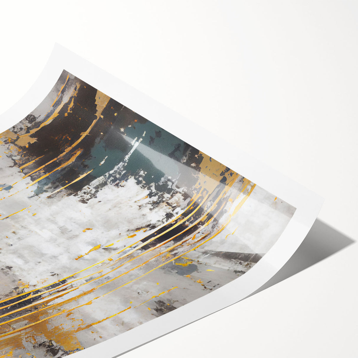 Abstract wall art print showcasing vibrant strokes and lines in shades of blue, orange, and yellow, perfect for modern decor and enhancing living spaces.