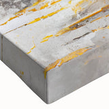 Close-up of a stretched canvas artwork showcasing abstract strokes and lines in a vibrant color palette, ideal for modern home décor and artistic expression.