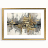 Abstract wall art featuring gold strokes and lines design, elegantly framed with a mat, ideal for modern home decor and artistic interiors.