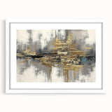 Abstract strokes and lines design in a modern wall art piece, framed with a white mat, showcasing a creative blend of colors and shapes for contemporary decor.