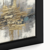 Close-up of a framed canvas featuring an abstract design of colorful strokes and lines, showcasing vibrant red, blue, and yellow hues, perfect for modern home decor.