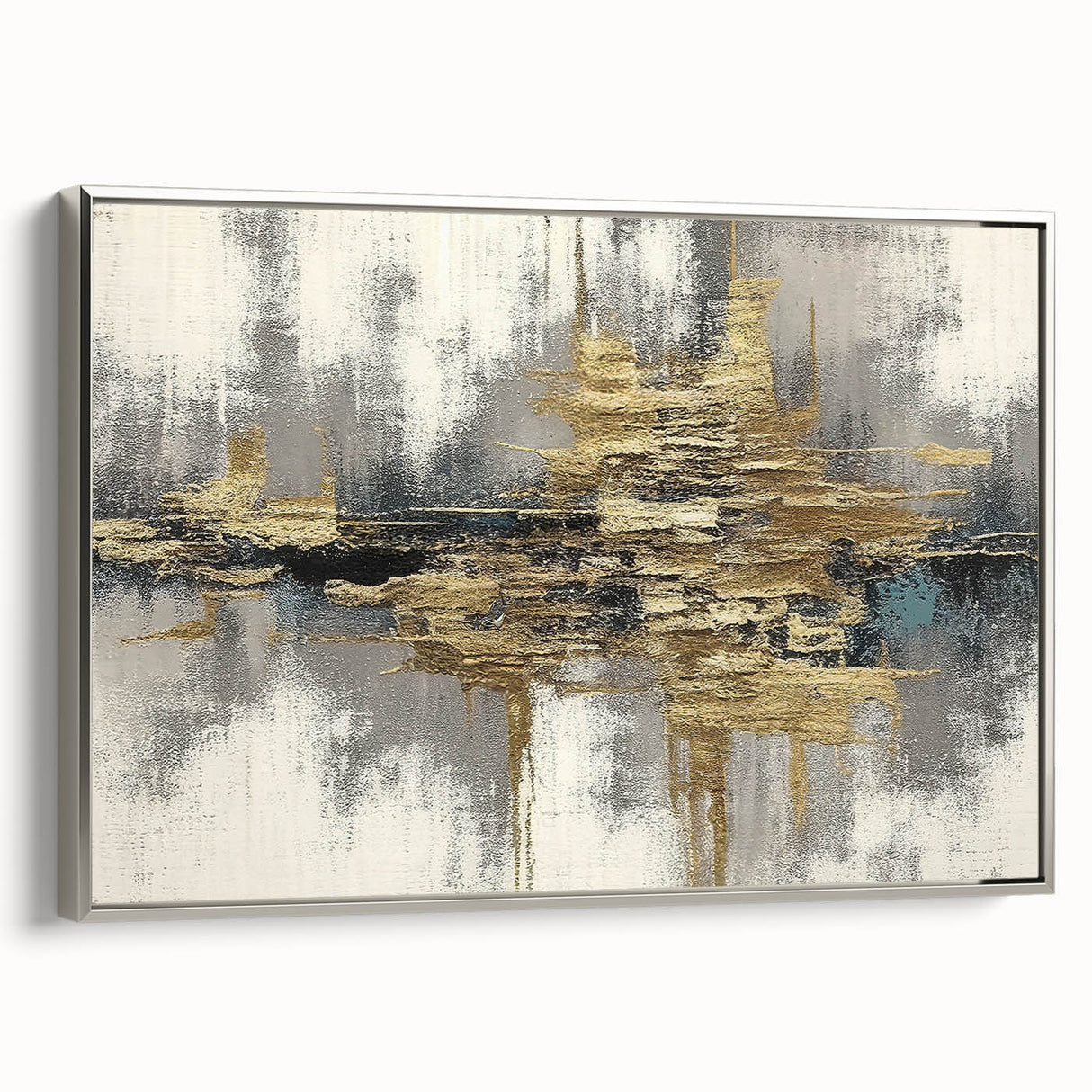 Framed canvas wall art showcasing an abstract design of colorful strokes and lines, featuring a sleek silver frame, ideal for modern decor and stylish interiors.