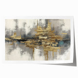 Abstract wall art print showcasing vibrant strokes and lines in shades of blue, orange, and yellow, perfect for modern home decor or office aesthetics.