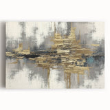 Abstract wall art featuring colorful strokes and lines in vibrant hues of blue, orange, and yellow, showcasing a modern artistic design on stretched canvas.