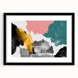 Abstract strokes and lines design wall art framed in black, featuring a modern aesthetic with a matte finish, ideal for contemporary home decor.